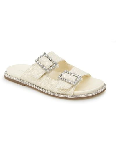 Kenneth Cole Sydney Two Band Jewel Buckle Flat Sandals - White