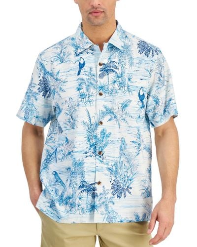 Tommy Bahama Bird's-eye View Tropical-print Button-down Silk Camp Shirt - Blue