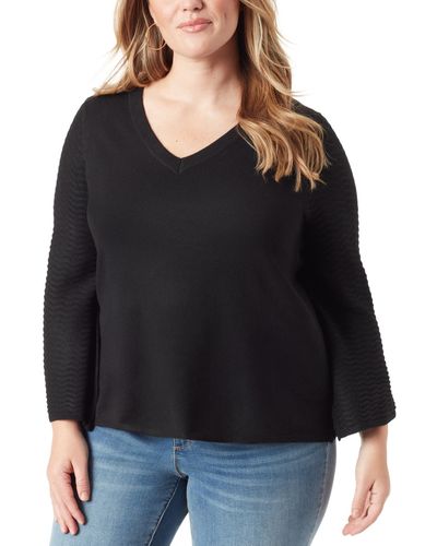Jessica Simpson Trendy Plus Size Marietta Bell-sleeve Sweater - Black