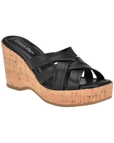 Calvin Klein Hayes Slip-on Cork Wedge Sandals - Black