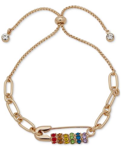 Karl Lagerfeld Gold-tone Color Pave Bead Safety Pin Slider Bracelet - Metallic