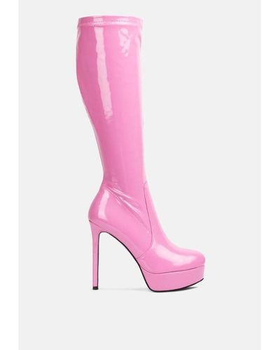 LONDON RAG Shawtie High Heel Stretch Patent Calf Boots - Pink