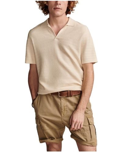 Lucky Brand Crochet Johnny Collar Short Sleeve Polo Shirt - Natural