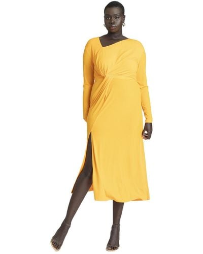 Eloquii Plus Size Twist Detail Fit And Flare - Yellow
