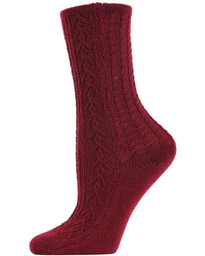 Memoi Classic Day Knit Crew Socks - Red