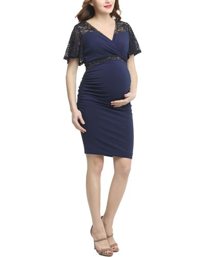 Kimi + Kai Kimi + Kai Maternity Lace Accent Midi Dress - Blue