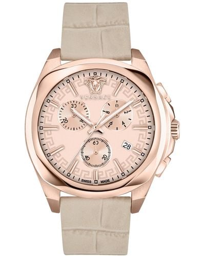 Versace Swiss Chronograph Medusa Ivory Leather Strap Watch 40mm - Pink
