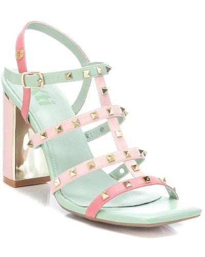 Xti Heeled Sandals With Gold Studs By With Aqua Accent - Metallic