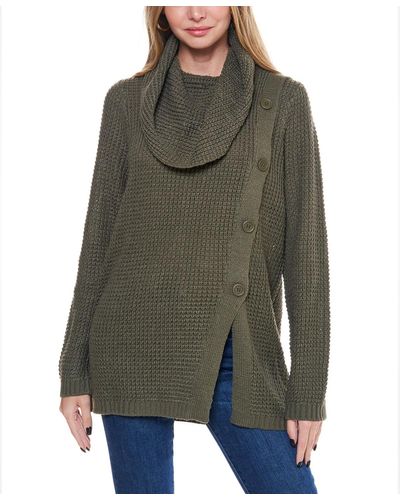 Fever Waffle Knit Cowl Neck Sweater - Green