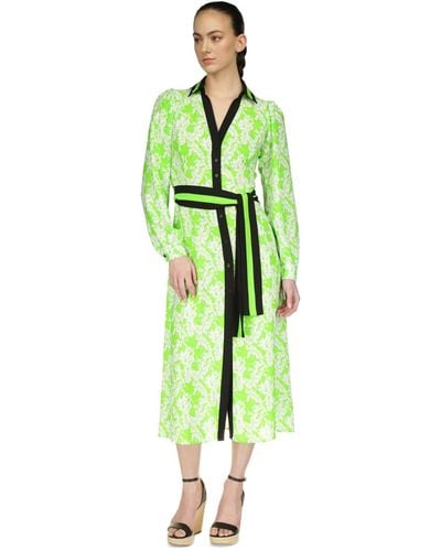 Michael Kors Michael Palm Printed Belted Midi Dress - Green