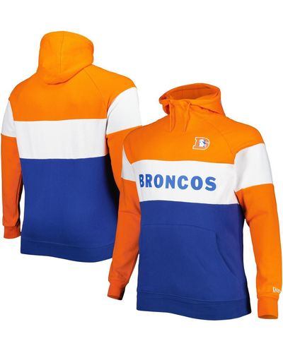 KTZ Denver Broncos Big And Tall Throwback Colorblock Raglan Pullover Hoodie - Orange