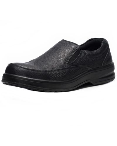 Alpine Swiss Arbete Work Shoes Slip Resistant Real Leather Slip-on Loafers - Black
