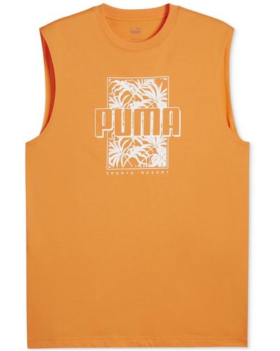 PUMA Ess+ Palm Resort Logo Graphic Sleeveless T-shirt - Orange