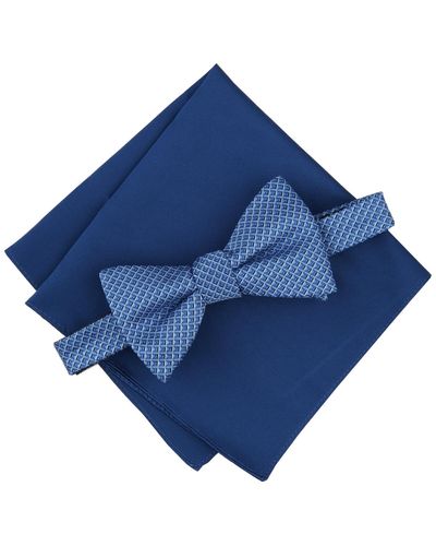Alfani Galway Mini-chevron Bow Tie & Solid Pocket Square Set - Blue