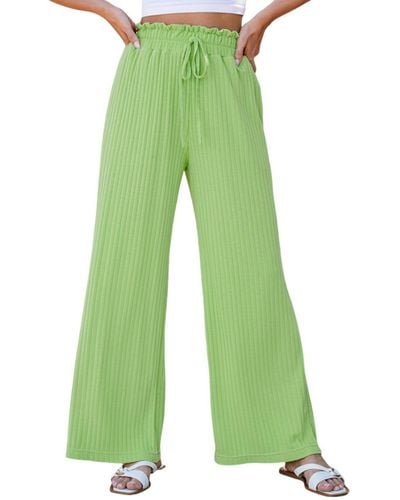 CUPSHE Lime Green Paperbag Waist Wide Leg Jersey Pants