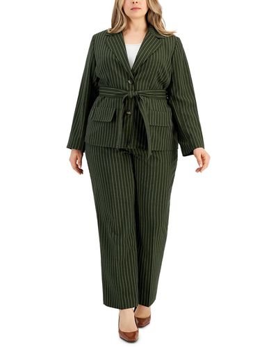 Le Suit Plus Size Striped Belted Pantsuit - Green