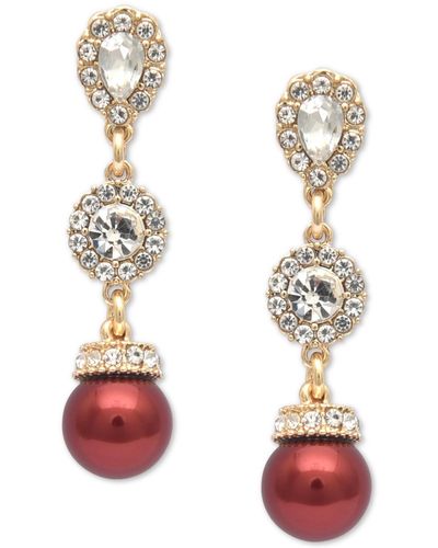 Charter Club Gold-tone Crystal Halo & Colo Imitation Pearl Linear Drop Earrings - White