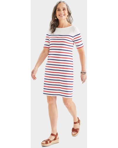 Style & Co. Cotton Boat-neck Elbow-sleeve Dress - Red