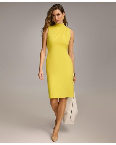 Donna Karan Draped-shoulder Mock-neck Sheath Dress - Yellow