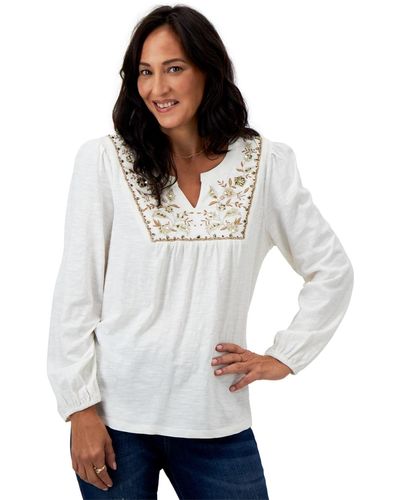 Style & Co. Petite Embroidered Shimmer-knit Cotton Top - White