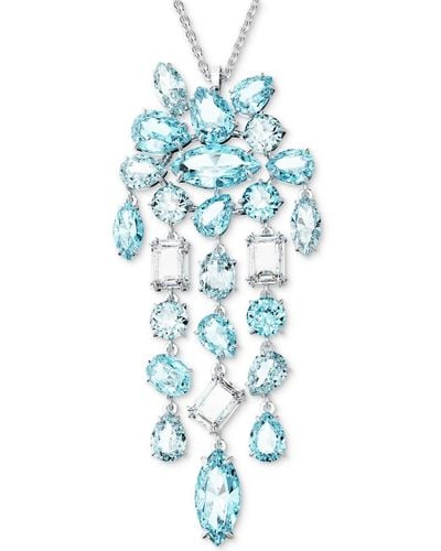 Swarovski Silver-tone Gema Crystal Chandelier Pendant Necklace - Blue