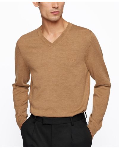 BOSS - Regular-fit V-neck sweater in extra-fine merino wool