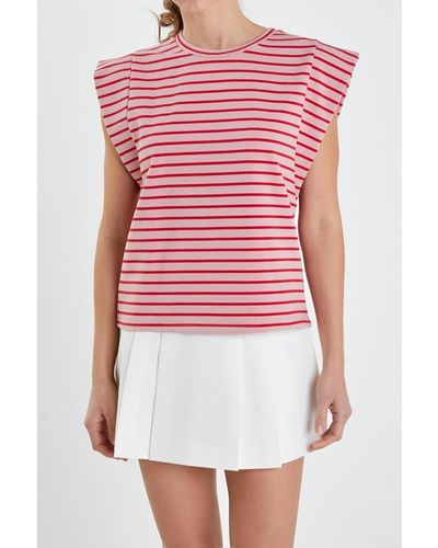 English Factory Stripe Sleeveless T-shirt - Red