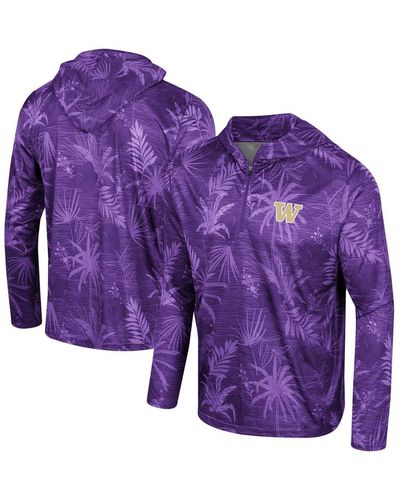 Colosseum Athletics Washington Huskies Palms Printed Lightweight Quarter-zip Hooded Top - Purple