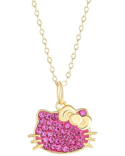 Macy's Hello Kitty Fuchsia Crystal & Enamel Cluster Silhouette 18" Pendant Necklace - Pink