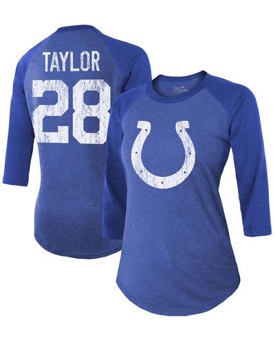 Majestic Threads Jonathan Taylor Indianapolis Colts Player Name And Number Raglan Tri-blend 3/4-sleeve T-shirt - Blue