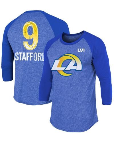 Majestic Threads Matthew Stafford Los Angeles Rams Super Bowl Lvi Name Number Raglan 3/4 Sleeve T-shirt - Blue