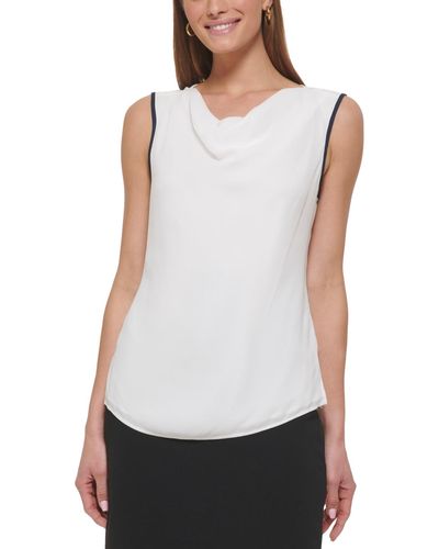 DKNY Sleeveless Crinkle Rayon Crossover Blouse in Black | Lyst