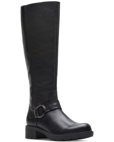 Clarks Hearth Rae Harness Buckled Strap Riding Boots - Black