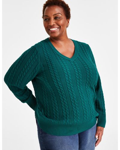 Style & Co. Plus Size Cable Knit Sweater - Green