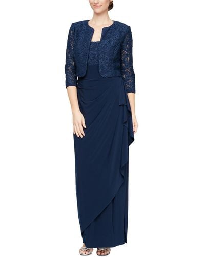 Alex Evenings Petite 2-pc. Lace Bolero & Gown Set - Blue