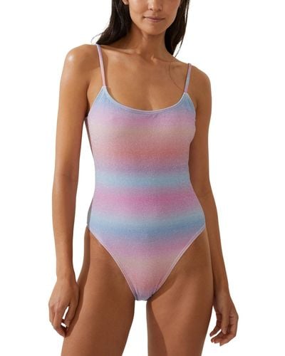 Cotton On Glitter Ombre Thin-strap Scoop-back One-piece Swimsuit - Purple
