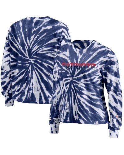 WEAR by Erin Andrews New England Patriots Tie-dye Long Sleeve T-shirt - Blue