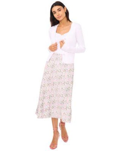 Cece Sweetheart Neck Knit Tank Imitation Pearl Button Cardigan Floral Print Midi Slip Skirt - White