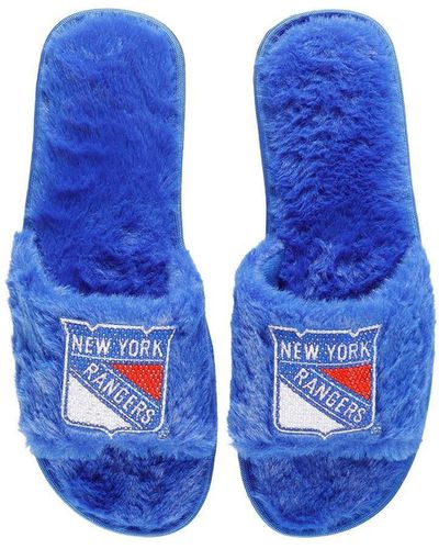 FOCO New York Rangers Rhinestone Fuzzy Slippers - Blue