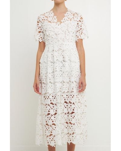 Endless Rose All Over Lace Short Sleeves Midi Dress - White