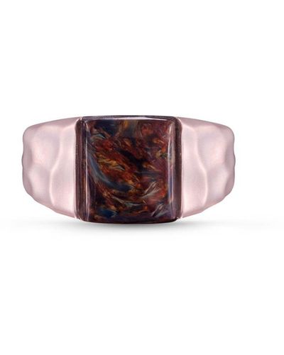 LuvMyJewelry Red Pieter Site Gemstone Hammered Texture Rose Gold Plated Silver Men Signet Ring - Pink