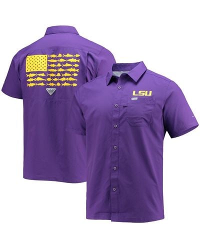 Columbia Pfg Lsu Tigers Slack Tide Camp Button-up Shirt - Purple