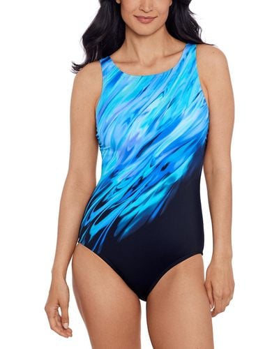 Swim Solutions Printed High-neck One-piece Swimsuit - Blue