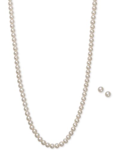 Macy's Cultured Freshwater Pearl (5mm) Necklace And Earring Set In Sterling Silver - Metallic