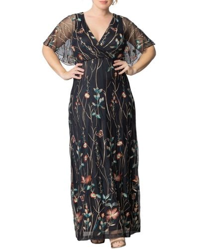 Kiyonna Plus Size Embroidered Elegance Evening Gown - Black