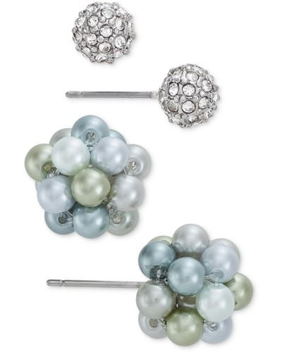Charter Club Silver-tone 2-pc. Set Pave Fireball & Color Imitation Pearl Stud Earrings - Multicolor