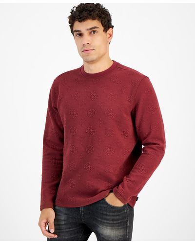 Guess Pullover Long-sleeve Knit Crewneck Sweater - Red