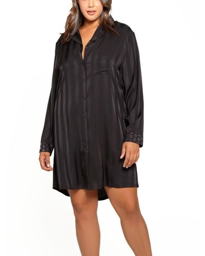 iCollection Notch Collar Oversized Night Lingerie Shirt - Black
