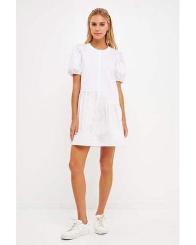 English Factory Knit Woven Mixed Dress - White