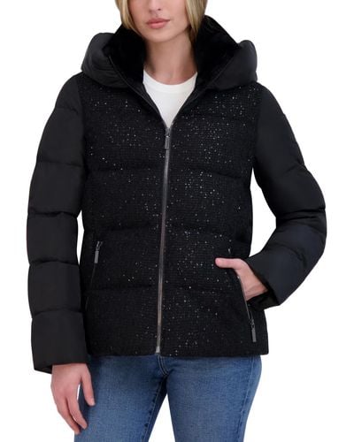 Laundry by Shelli Segal Sparkle Hooded Puffer Coat - Black